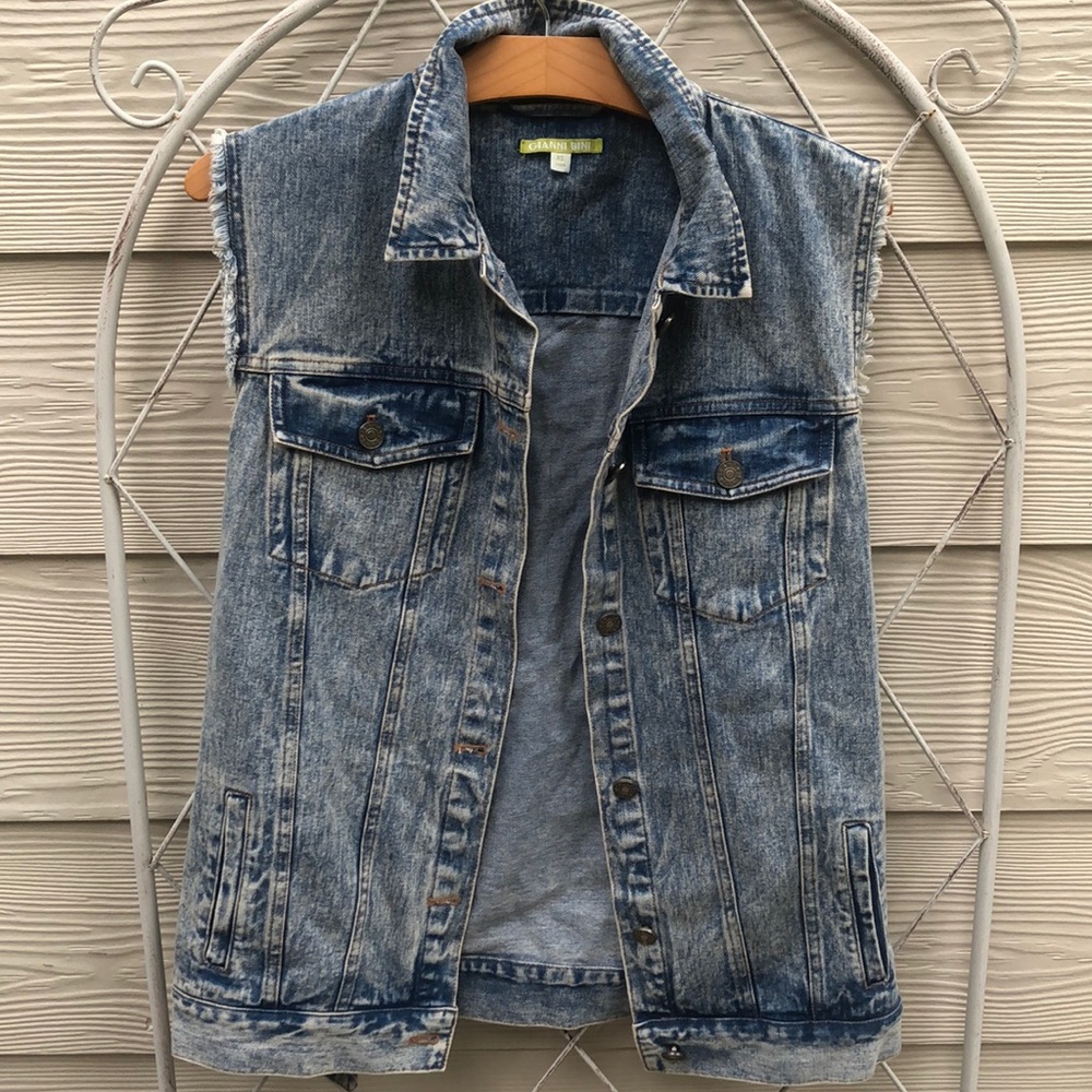 Edgy Lightwash Denim Vest- longer length